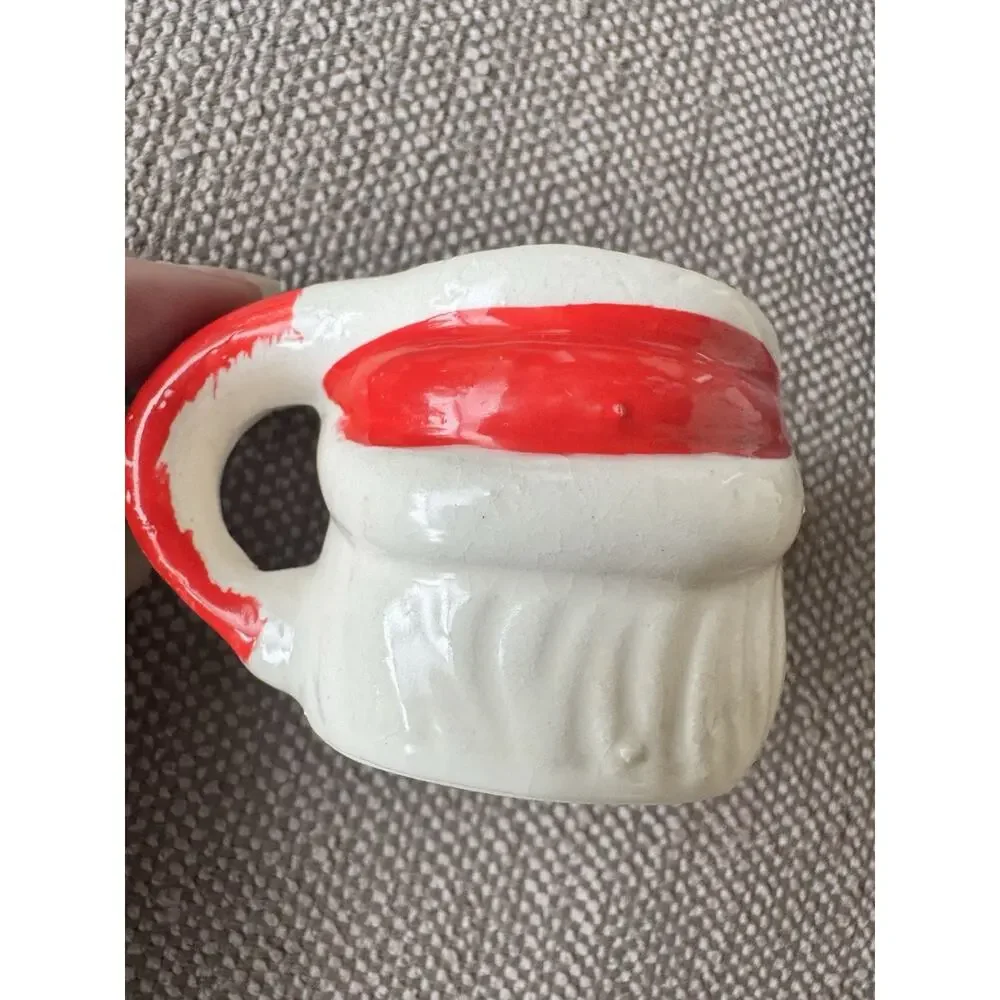 Vintage Pink Face Santa Mug 1.75” Christmas Figurine Ceramic MCM Collectible 50s
